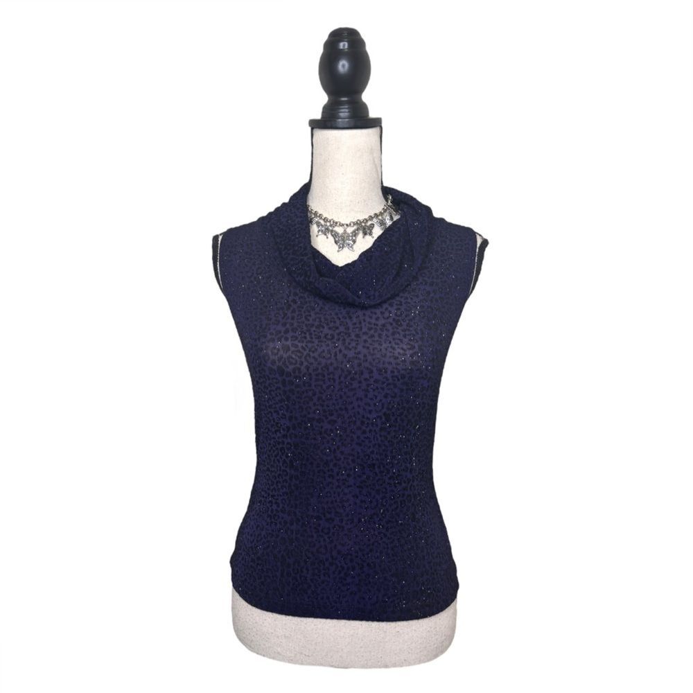 Y2K Charlotte Russe Purple + Black Cheetah Cowl Neck Glitter Tank Size Medium